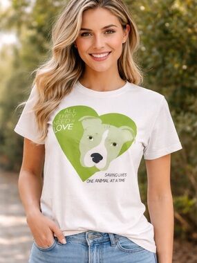 Bella “All They Need Is Love” Tee — Size M (Dog Rescue Graphic)